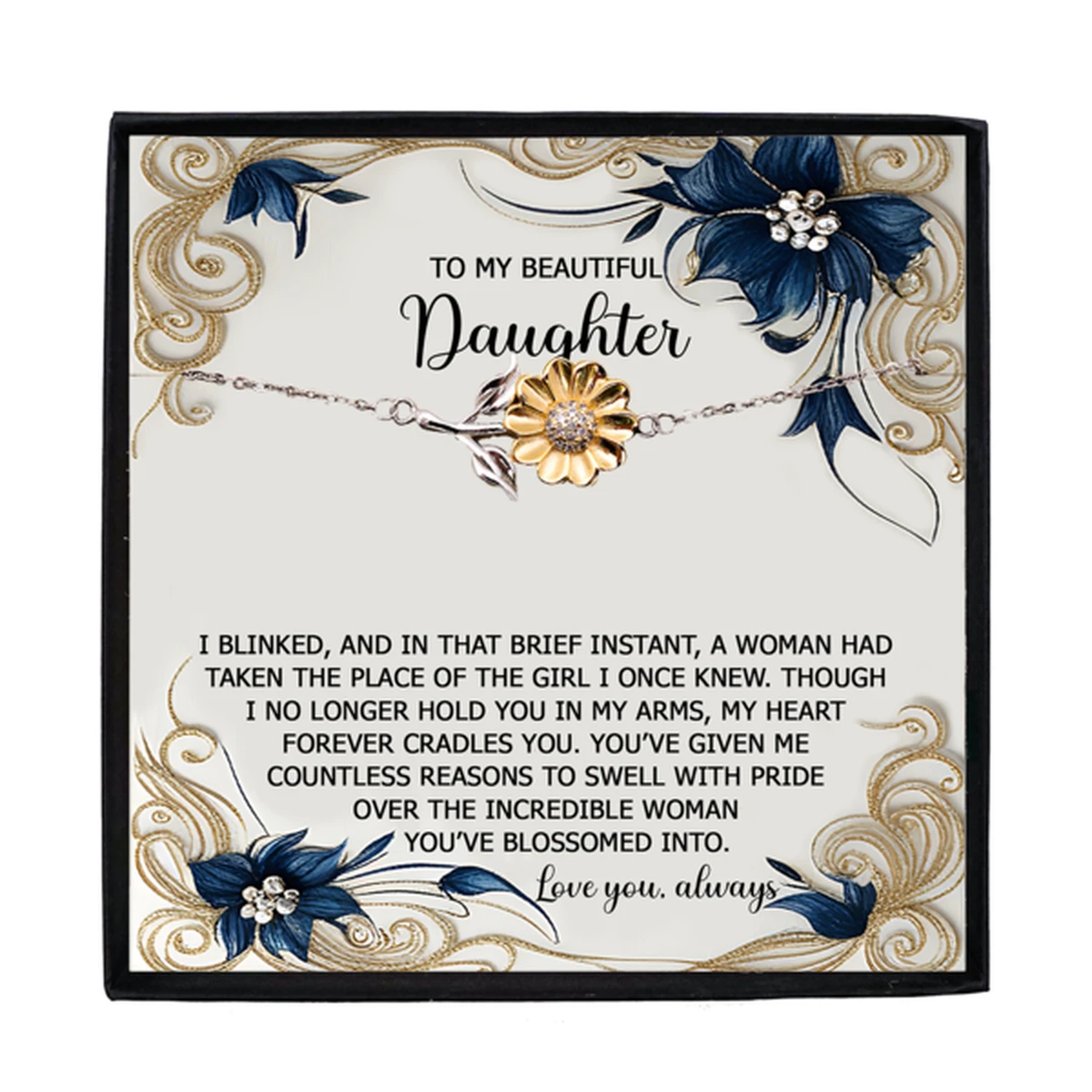 Sunflower Bracelet for Daughter - I Blinked - 925 Sterling Silver with 18K Gold-Plated Petals – Meaningful Jewelry Gift from Parent – Includes Heartfelt Message Card
