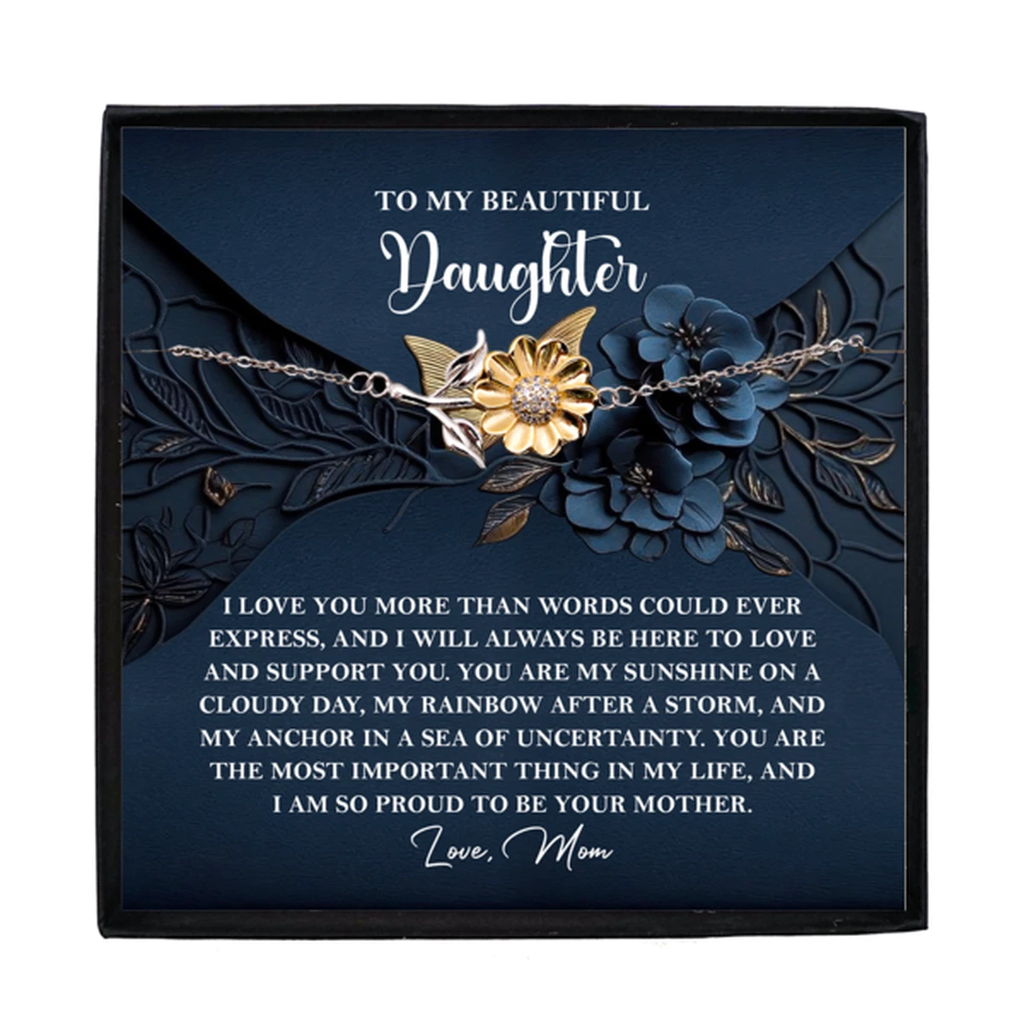 Sunflower Bracelet for Daughter – My Sunshine - 925 Sterling Silver with 18K Gold-Plated Petals – Meaningful Jewelry Gift from Mom- Always Be Here – Includes Heartfelt Message Card