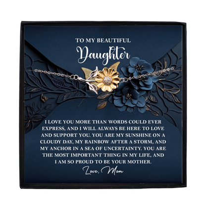 Sunflower Bracelet for Daughter – My Sunshine - 925 Sterling Silver with 18K Gold-Plated Petals – Meaningful Jewelry Gift from Mom- Always Be Here – Includes Heartfelt Message Card - Mallard Moon Gift Shop