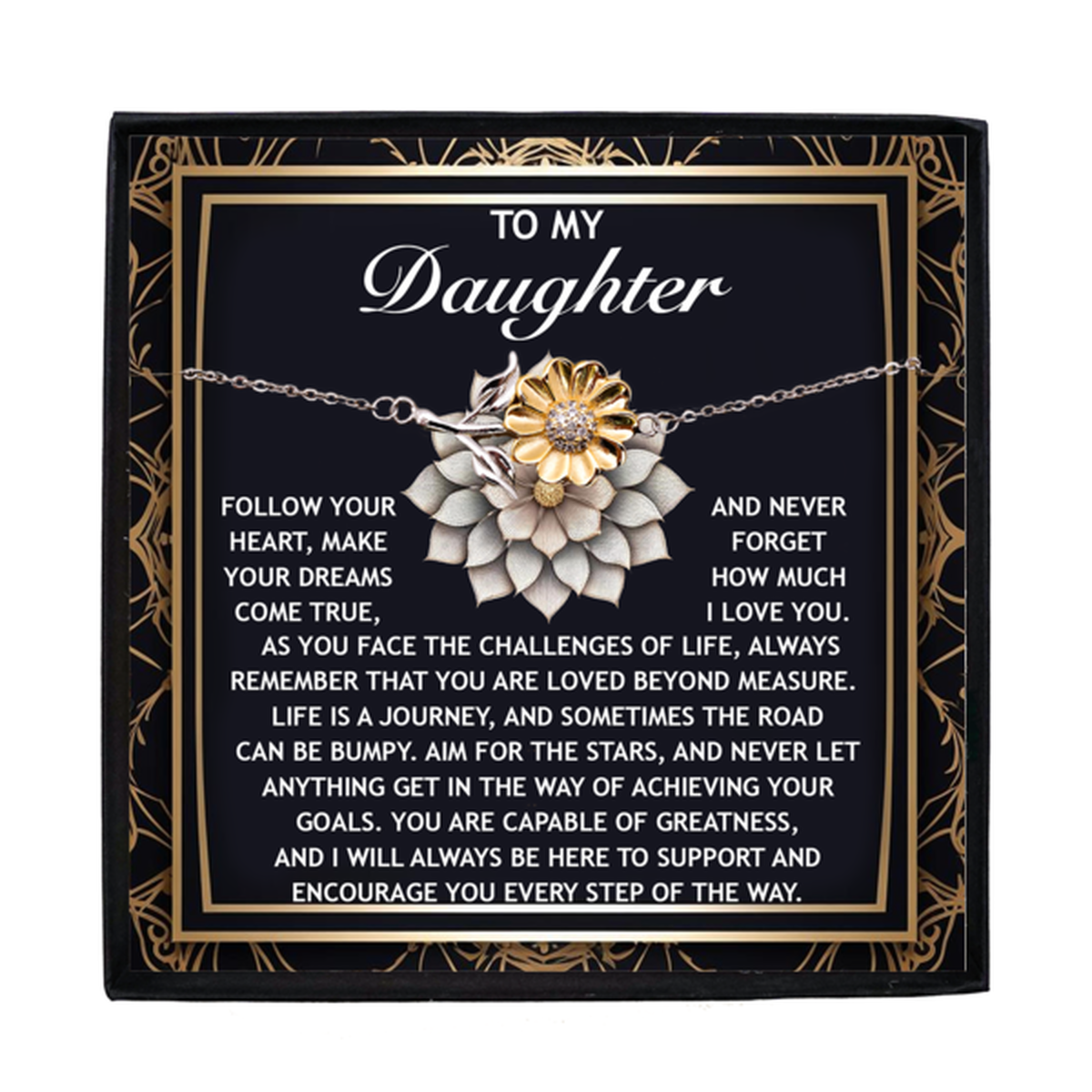 Sunflower Bracelet for Daughter - Dreams Come True – 925 Sterling Silver with 18K Gold-Plated Petals – Inspirational Jewelry Gift from Parent – Includes Heartfelt Message Card - Mallard Moon Gift Shop