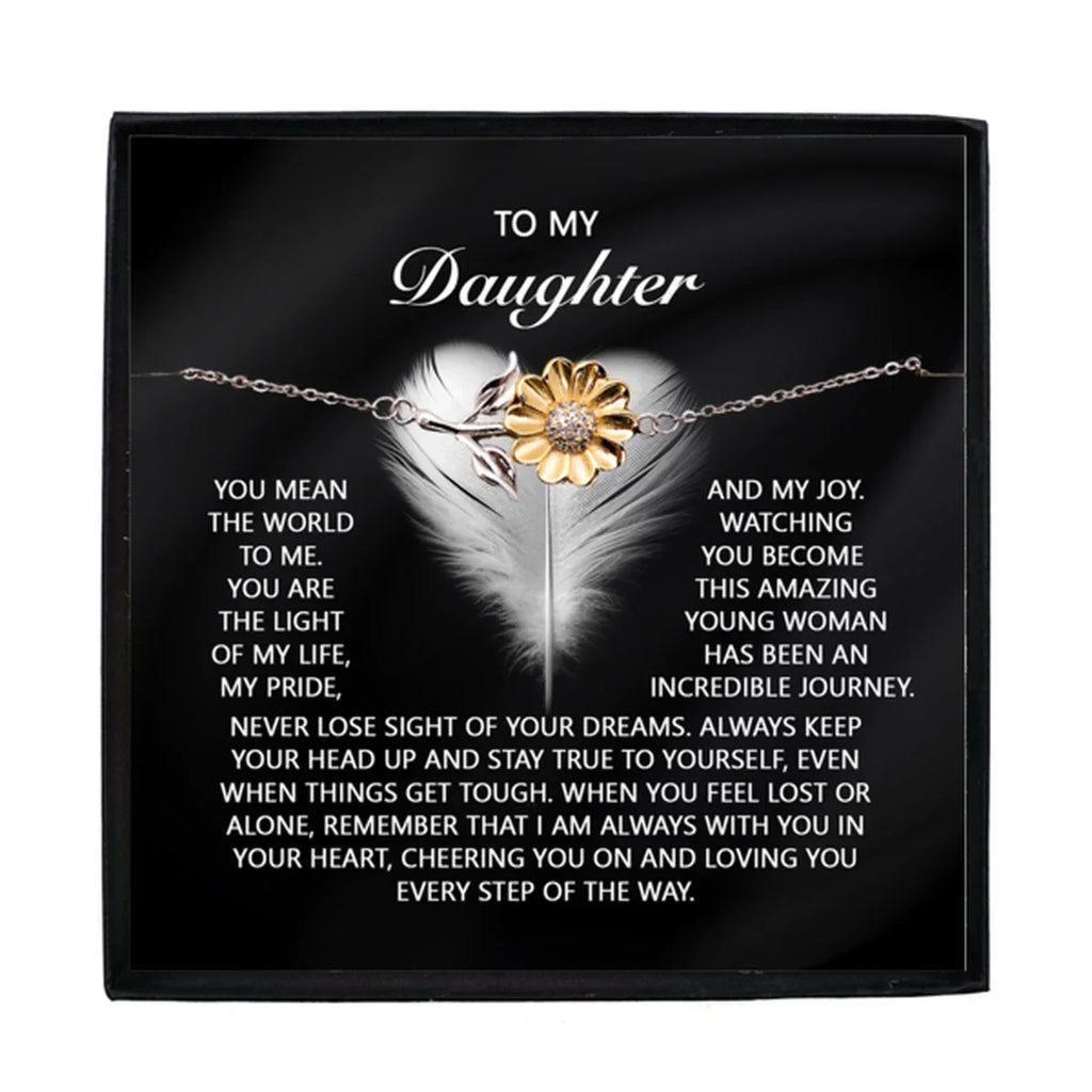 Daughter Sunflower Bracelet- My Pride and Joy – 925 Sterling Silver with 18K Gold-Plated Petals – Inspirational Jewelry Gift from Parent – Includes Heartfelt Message Card