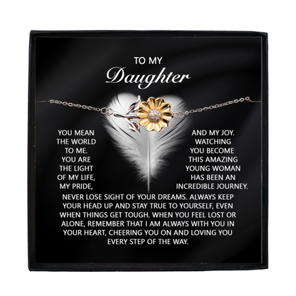 Daughter Sunflower Bracelet- My Pride and Joy – 925 Sterling Silver with 18K Gold-Plated Petals – Inspirational Jewelry Gift from Parent – Includes Heartfelt Message Card - Mallard Moon Gift Shop