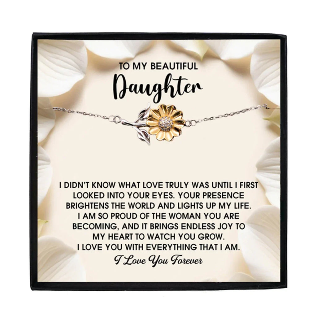 Daughter Sunflower Bracelet - Proud of You – 925 Sterling Silver with 18K Gold-Plated Petals – Meaningful Jewelry Gift from Parent – Includes Heartfelt Message Card