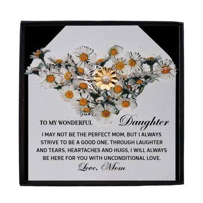 Daughter Sunflower Bracelet Sterling Silver with 18K Gold-Plated Petals – Sentimental Birthday Graduation Christmas Jewelry Gift from Mom Unconditional Love Heartfelt Message Card - Mallard Moon Gift Shop