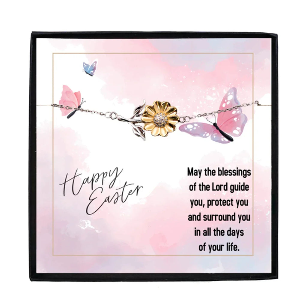 Easter Gift for Sister – Sunflower Bracelet for Teen & Adult Sisters – Sterling Silver with 18K Gold-Plated Petals – Christian Jewelry with Blessings Message Card