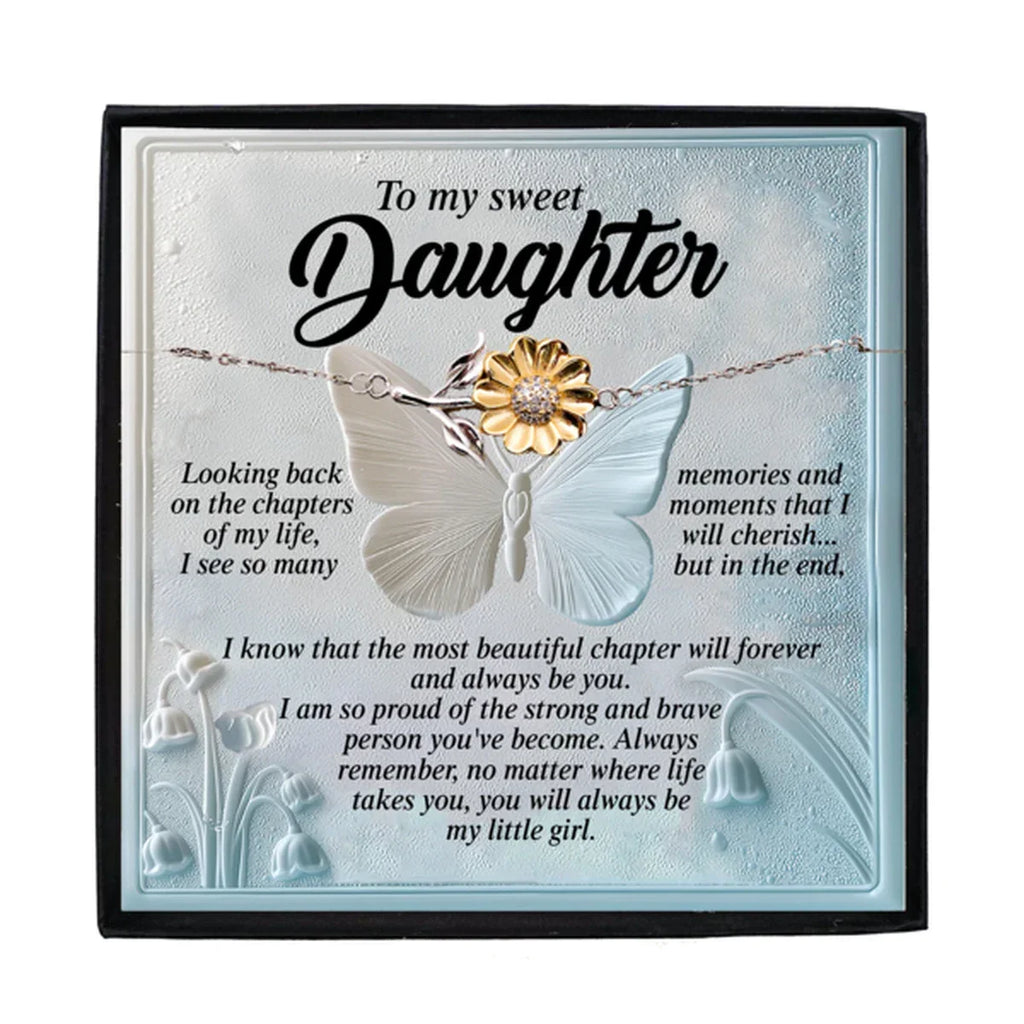 To My Sweet Daughter - You Will Always Be My Little Girl - Gift for Teen & Adult Daughters - Sunflower Bracelet – Sterling Silver with 18K Gold-Plated Petals