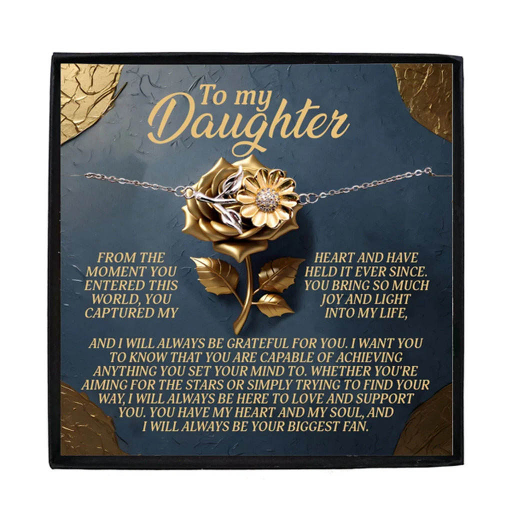 Gift for Teen & Adult Daughters Sunflower Bracelet – Sterling Silver with 18K Gold-Plated Petals - You Have My Heart & My Soul