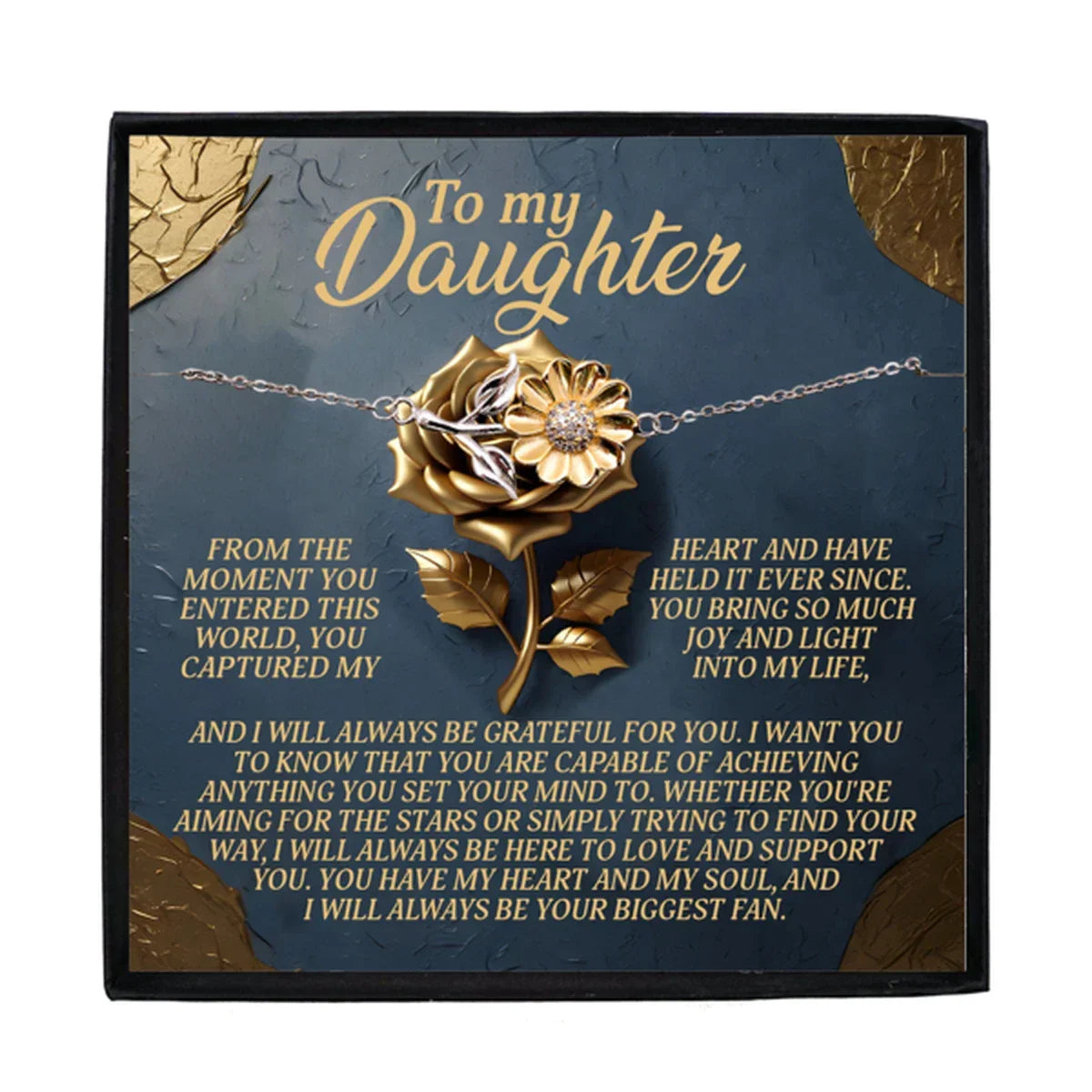Gift for Teen & Adult Daughters Sunflower Bracelet – Sterling Silver with 18K Gold-Plated Petals - You Have My Heart & My Soul