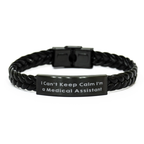 Medical Assistant Bracelet – “I Can’t Keep Calm I’m a Medical Assistant” Engraved Stainless Steel Plate – Braided PU Leather Wristband Gift for Healthcare Workers, Nurses & Hospital Staff