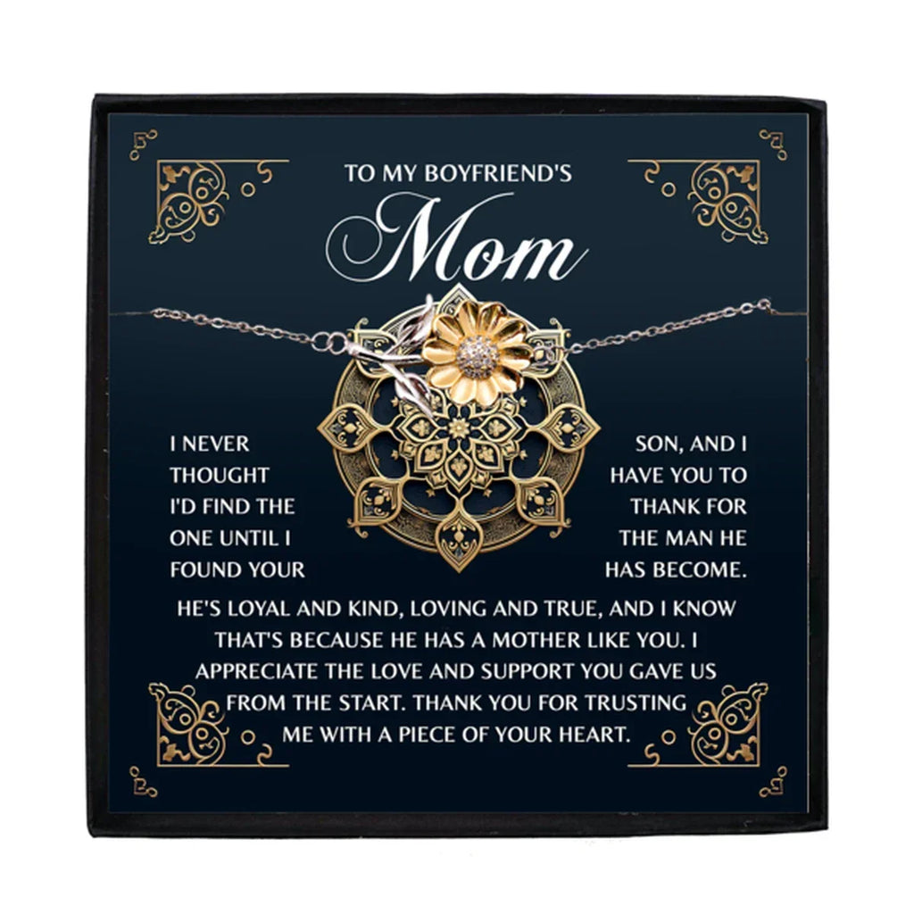 To My Boyfriend's Mom – Thank You for Trusting Me with a Piece of Your Heart – Elegant and Meaningful Sunflower Bracelet Gift