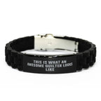 Awesome Quilter Bracelet – Black Silicone Glidelock Band with Bold Pride Engraving – Gift for Confident Sewers