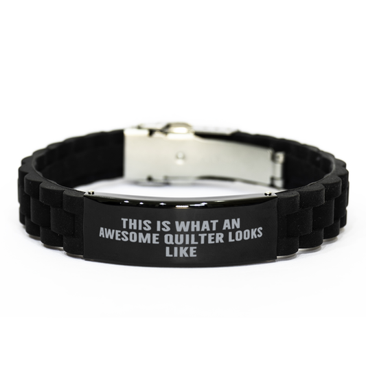 Awesome Quilter Bracelet – Black Silicone Glidelock Band with Bold Pride Engraving – Gift for Confident Sewers - Mallard Moon Gift Shop