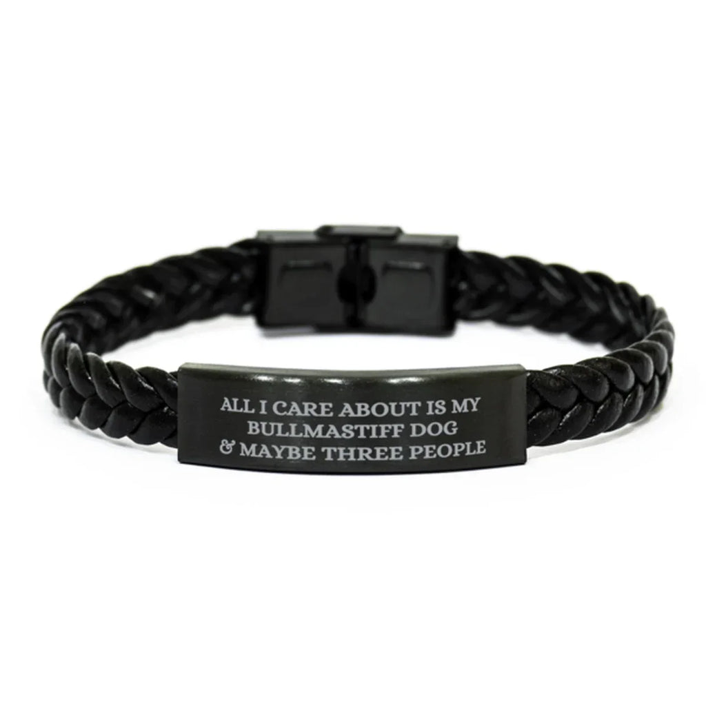 Braided Bullmastiff Dog Bracelet – “All I Care About Is My Bullmastiff Dog & Maybe Three People” – Interwoven Adjustable Cord Design