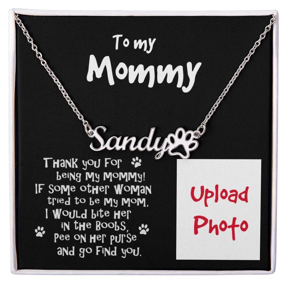 Funny Dog Mom Custom Paw Print Name and Photo Upload Necklace