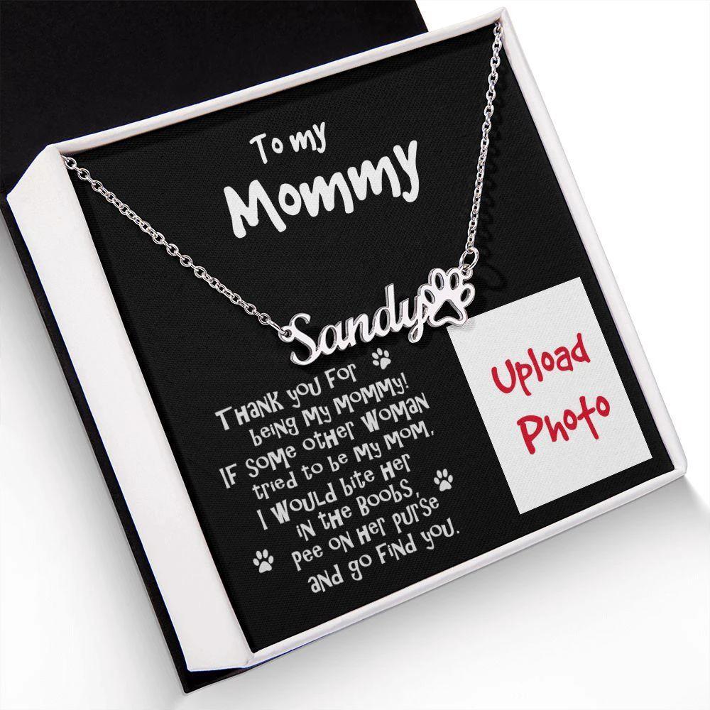 Funny Dog Mom Custom Paw Print Name and Photo Upload Necklace