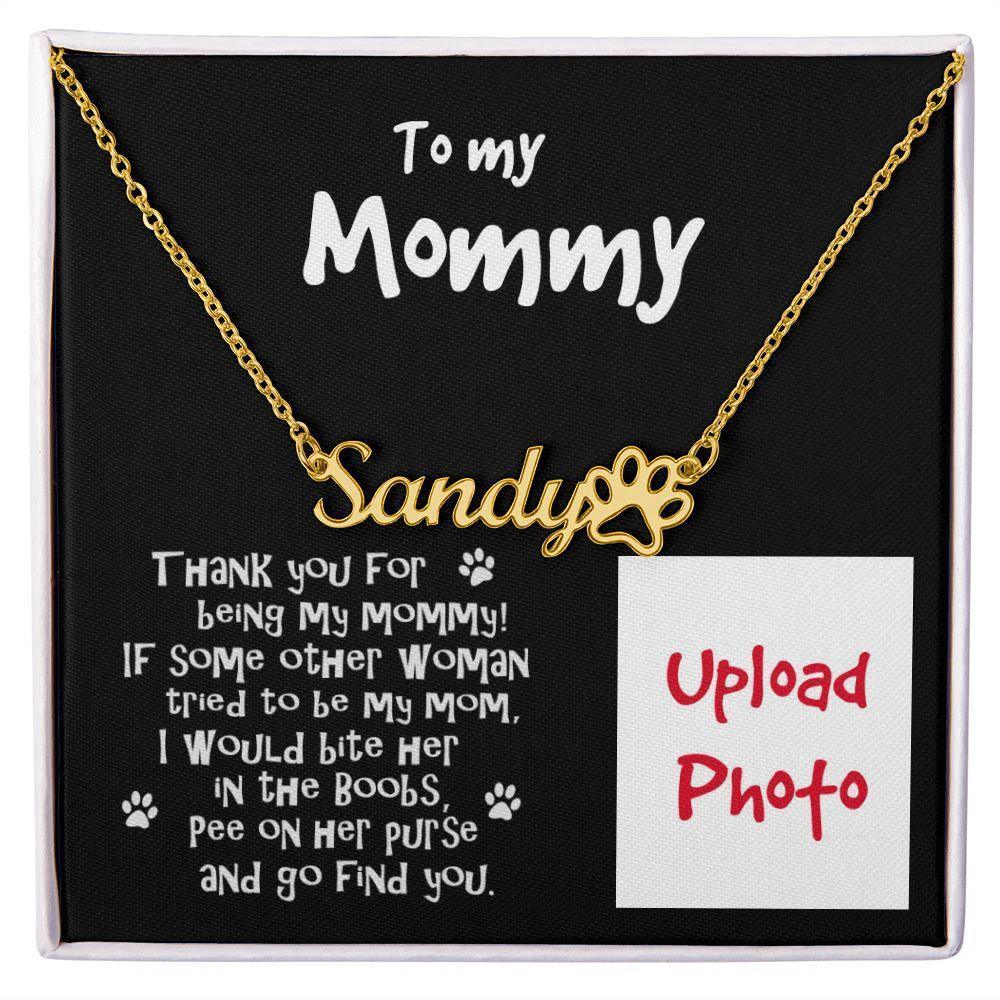 Funny Dog Mom Custom Paw Print Name and Photo Upload Necklace
