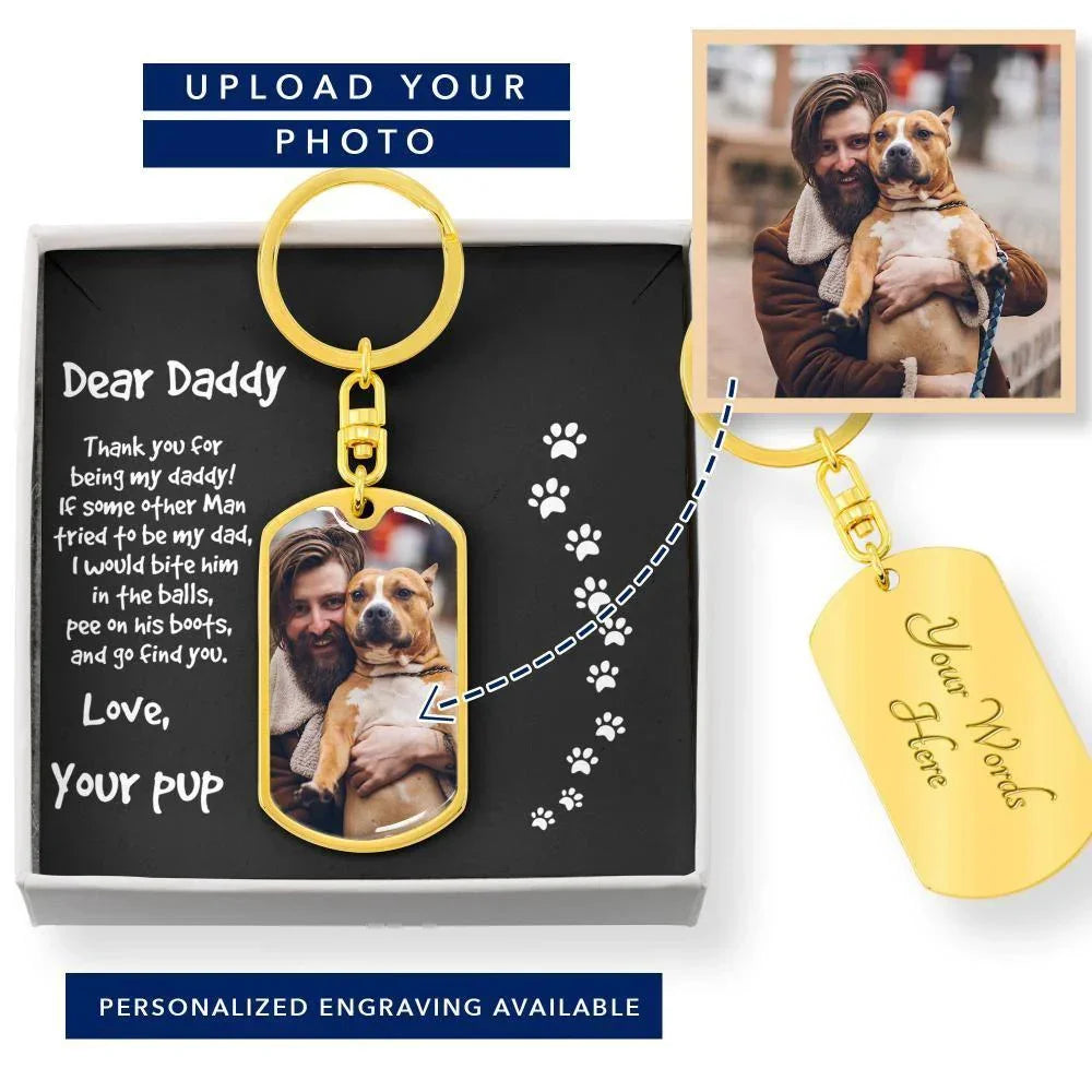 Funny Gift for Dog Dad Personalized Photo Upload Keychain