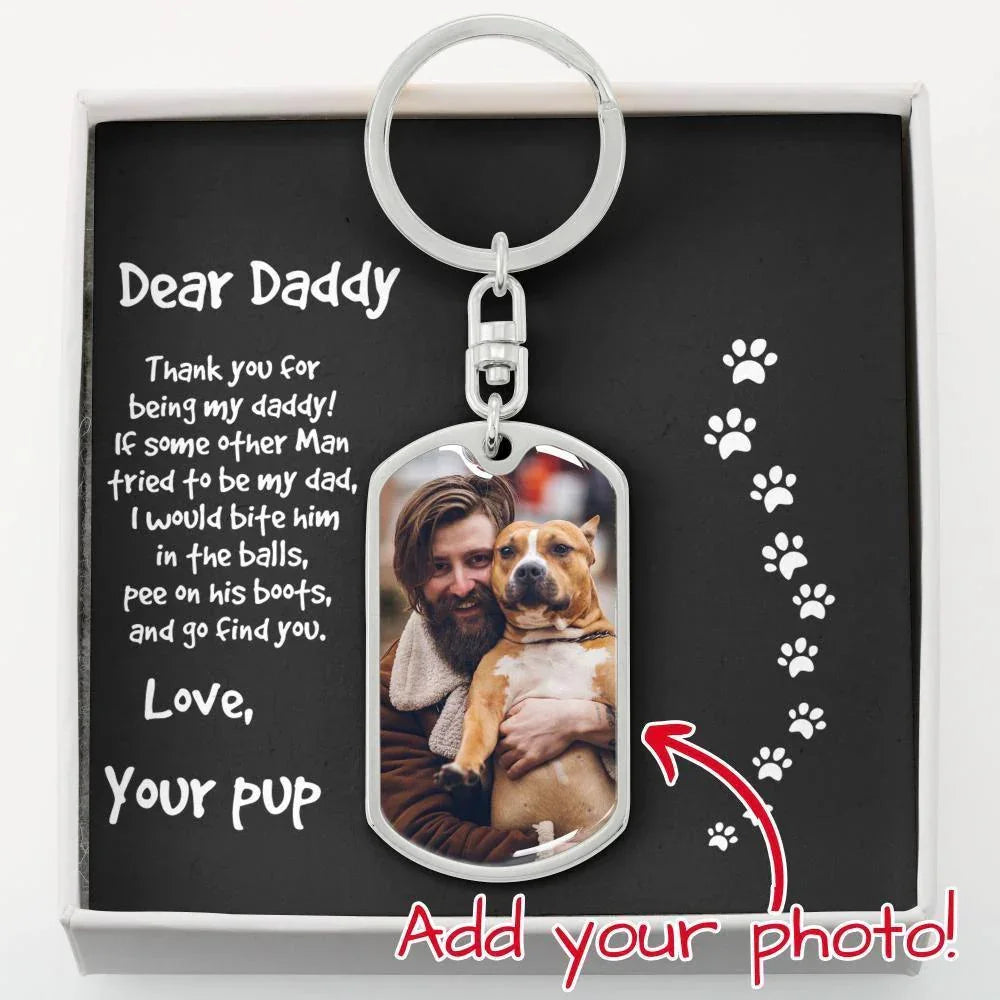 Funny Gift for Dog Dad Personalized Photo Upload Keychain