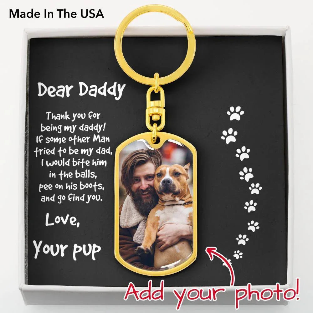 Funny Gift for Dog Dad Personalized Photo Upload Keychain