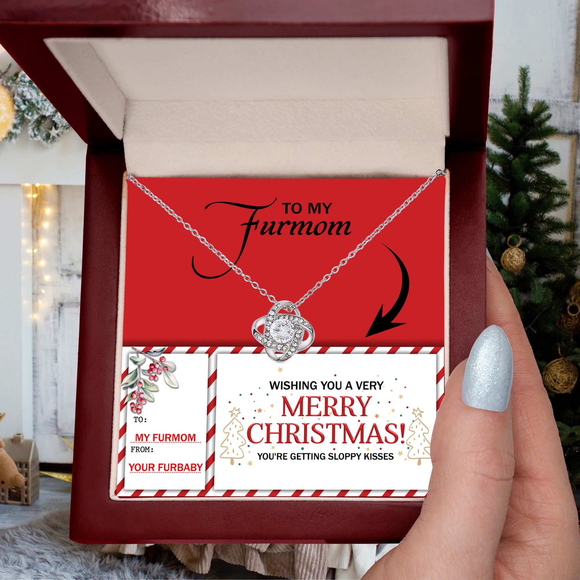 Gift for Furmom - Sloppy Kisses - Love Knot Pendant Necklace - Mallard Moon Gift Shop