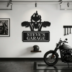 Personalized Motorcycle Biker Metal Wall Art | Custom Garage Name Sign