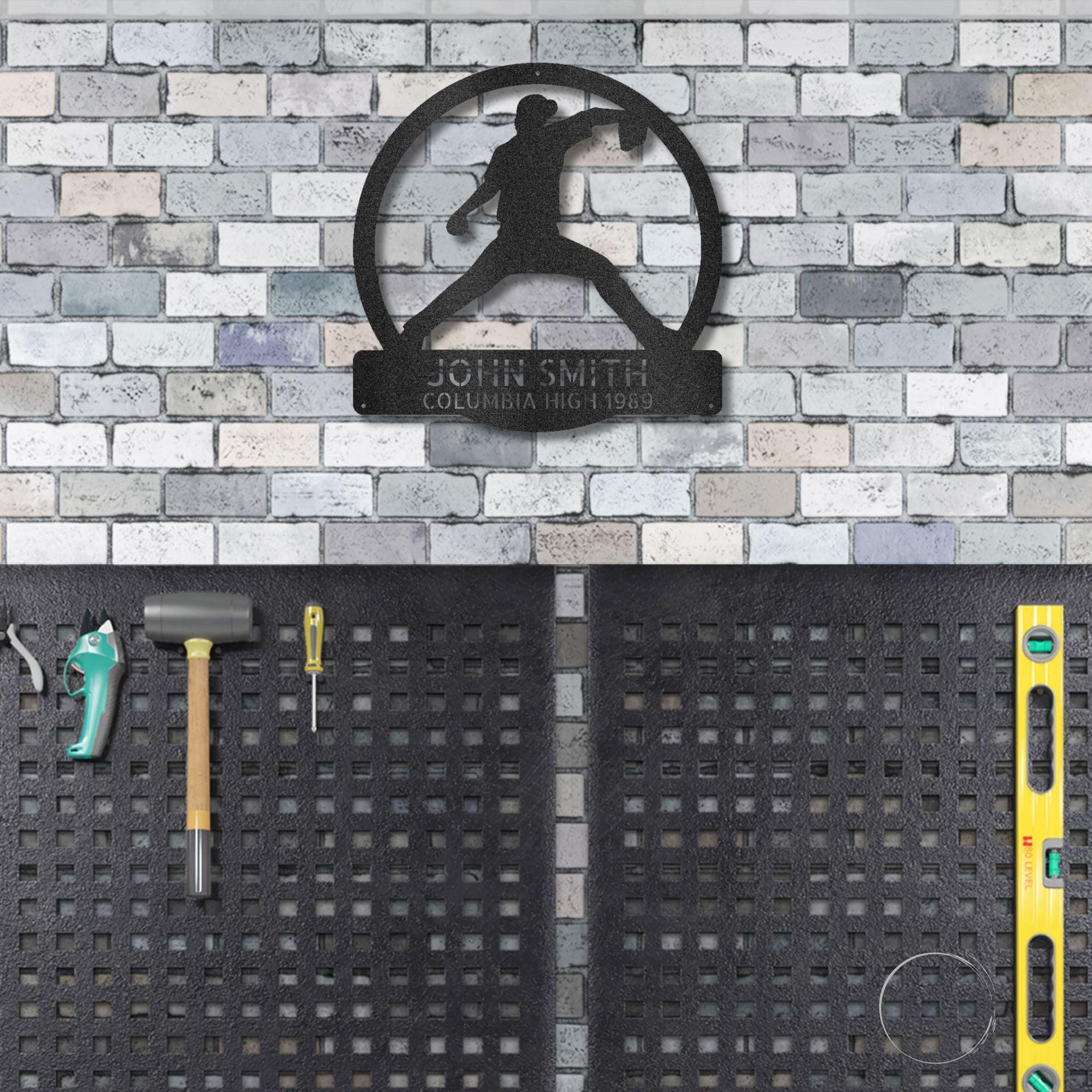 Baseball Pitcher Custom Name Metal Art Wall Sign - Mallard Moon Gift Shop