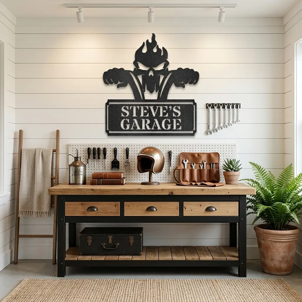 Personalized Motorcycle Biker Metal Wall Art | Custom Garage Name Sign