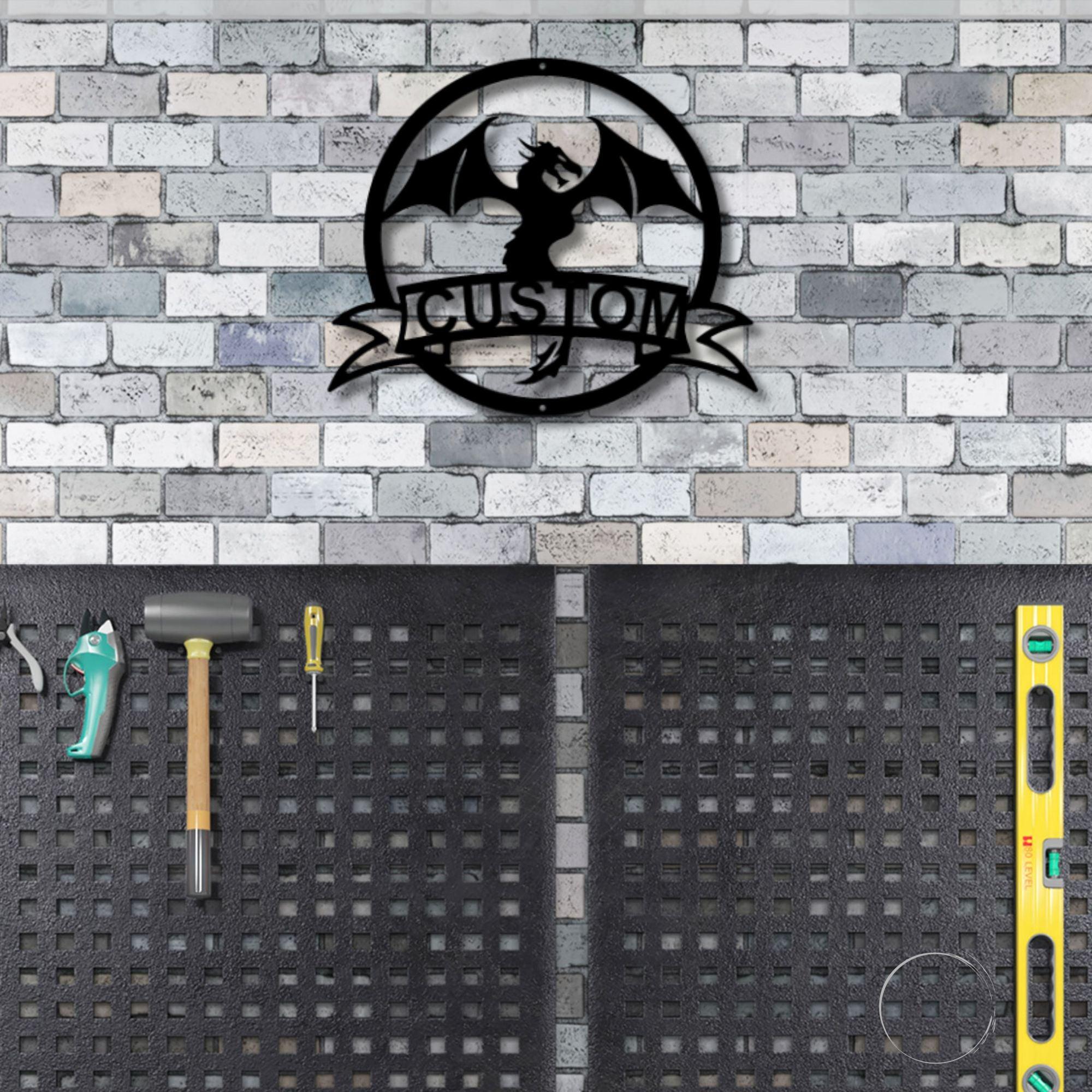 Dragon Banner Personalized Name Metal Art Wall Sign - Mallard Moon Gift Shop