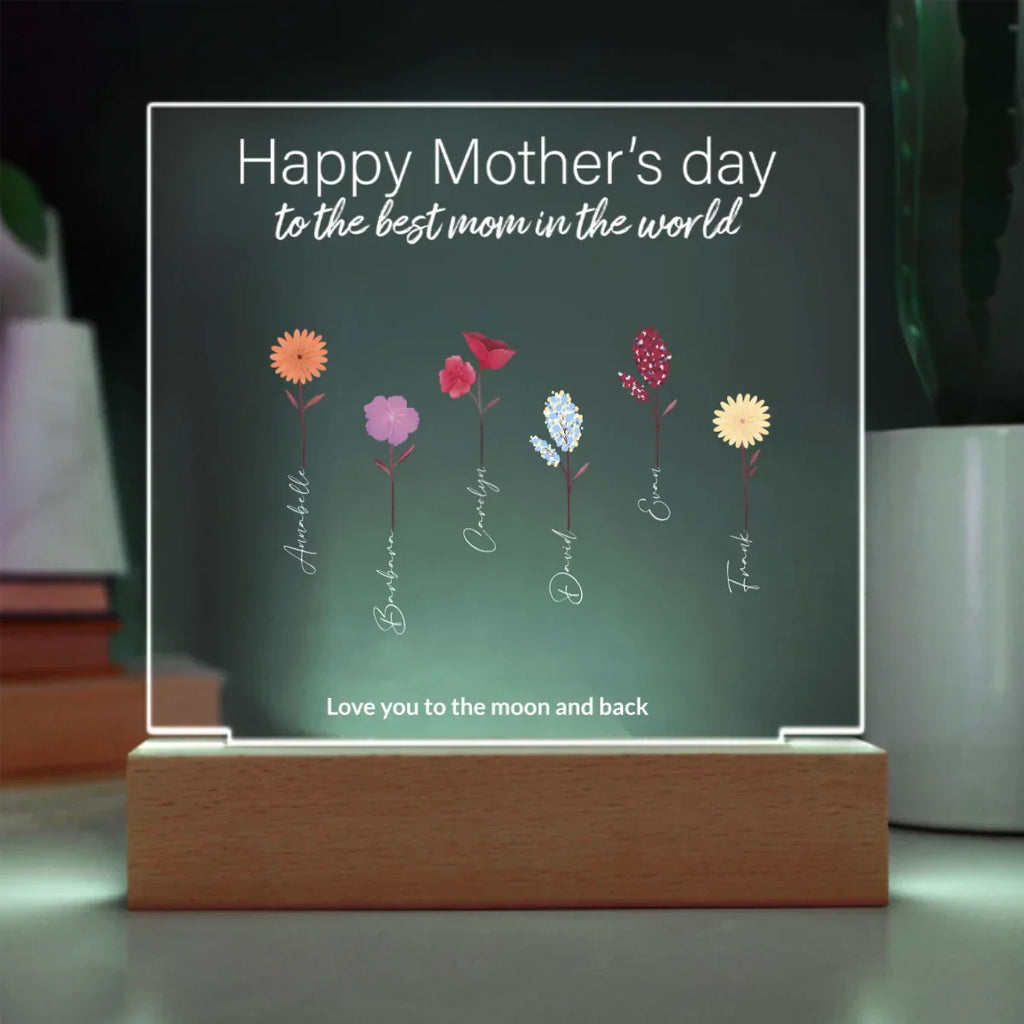 Mother Personalized Acrylic Plaque - Mom's Garden with Custom Message and Name Flowers