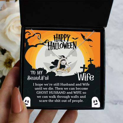 Wife Happy Halloween - Ghost Husband and Wife - Love Dancing Heart Necklace - Mallard Moon Gift Shop