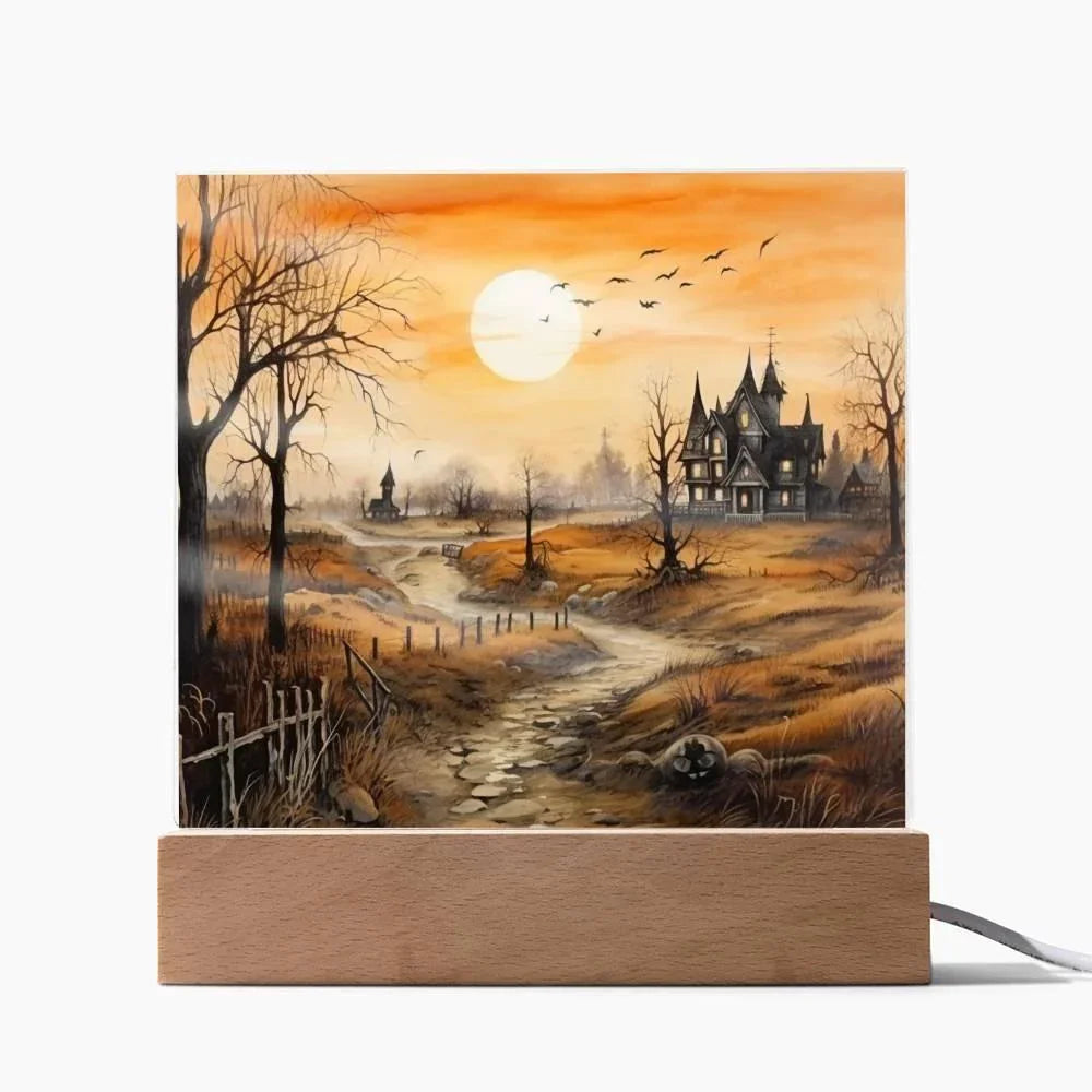 Ghost Manor: Acrylic Halloween Plaque Haunted House Table-top Lighted Decoration