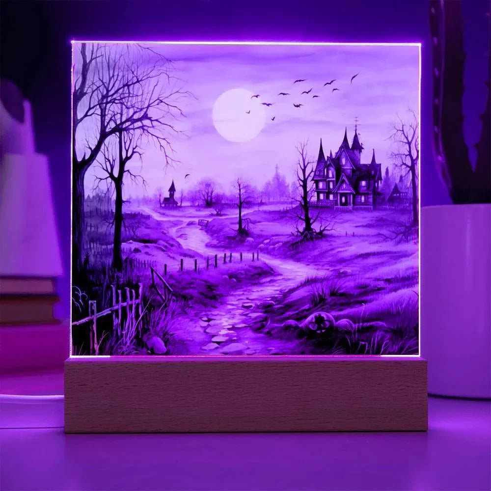 Ghost Manor: Acrylic Halloween Plaque Haunted House Table-top Lighted Decoration