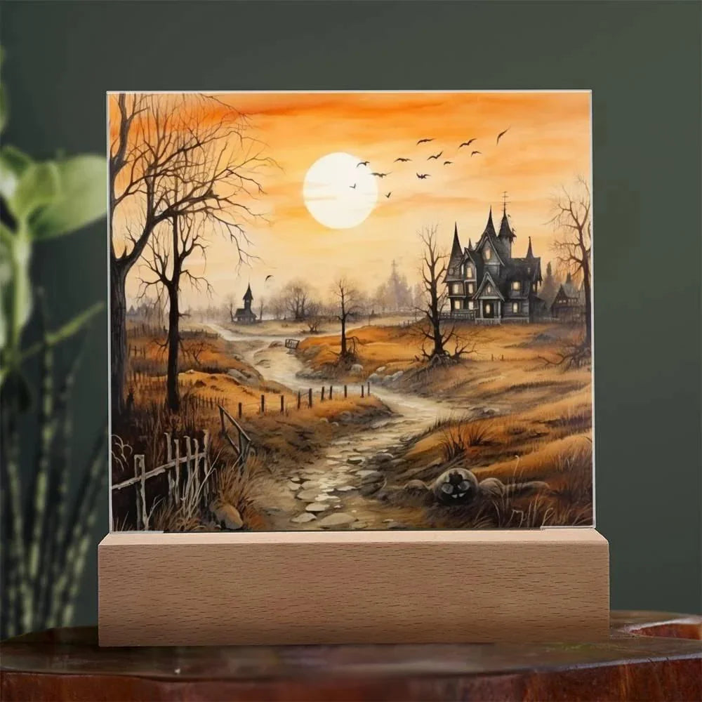 Ghost Manor: Acrylic Halloween Plaque Haunted House Table-top Lighted Decoration