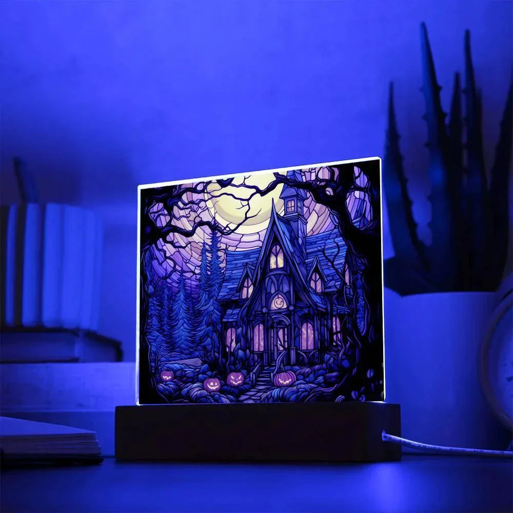 Ghoulish Mansion: Halloween Acrylic Plaque Spooky Haunted House Table-top Decor