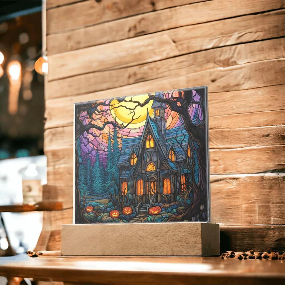 Ghoulish Mansion: Halloween Acrylic Plaque Spooky Haunted House Table-top Decor