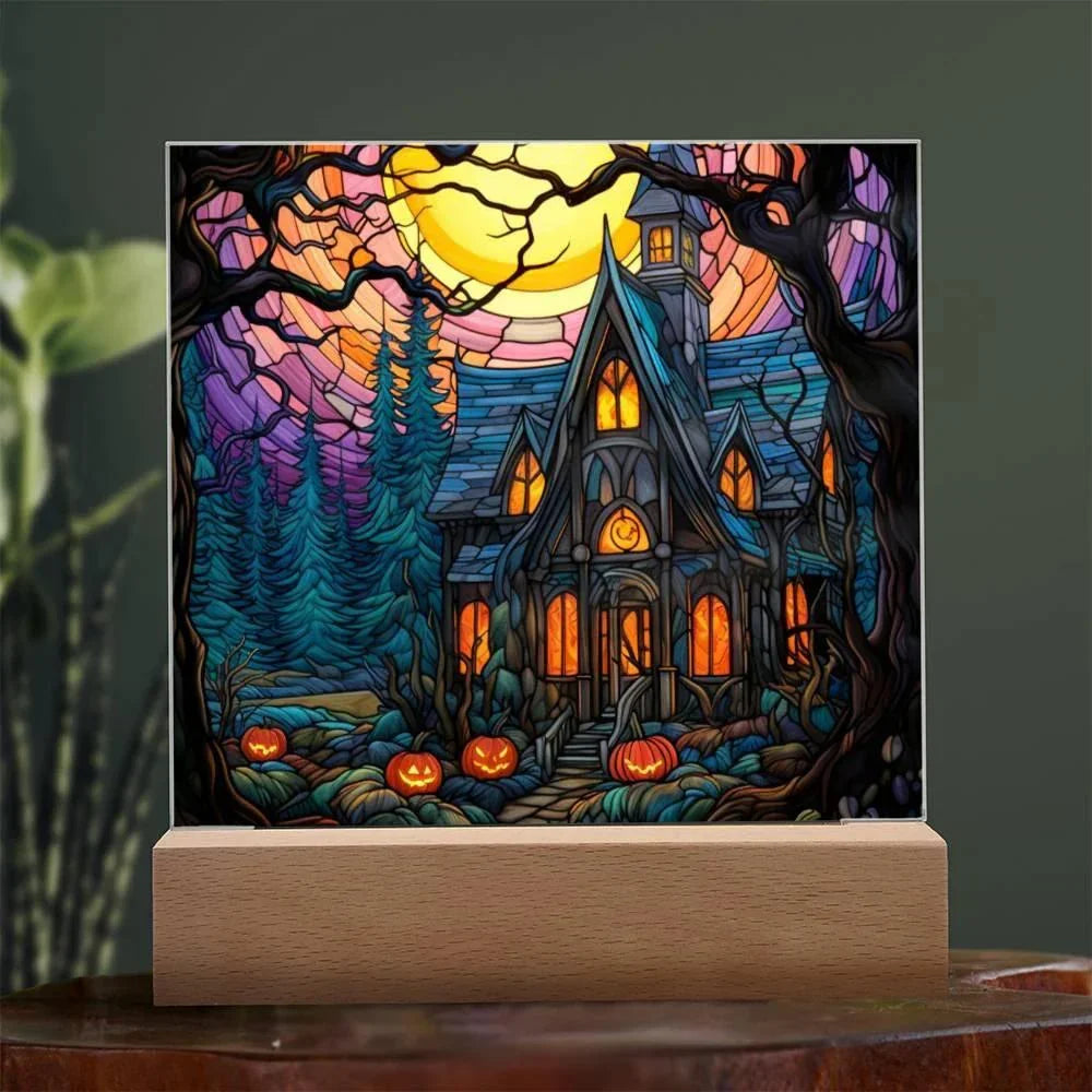 Ghoulish Mansion: Halloween Acrylic Plaque Spooky Haunted House Table-top Decor