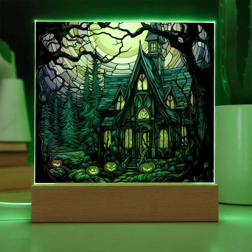 Ghoulish Mansion: Halloween Acrylic Plaque Spooky Haunted House Table-top Decor