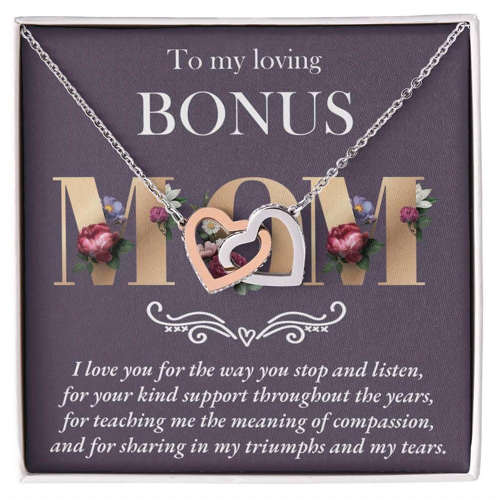 Gift for Bonus Mom Interlocking Hearts Pendant Necklace Thank You for Your Kindness Throughout the Years