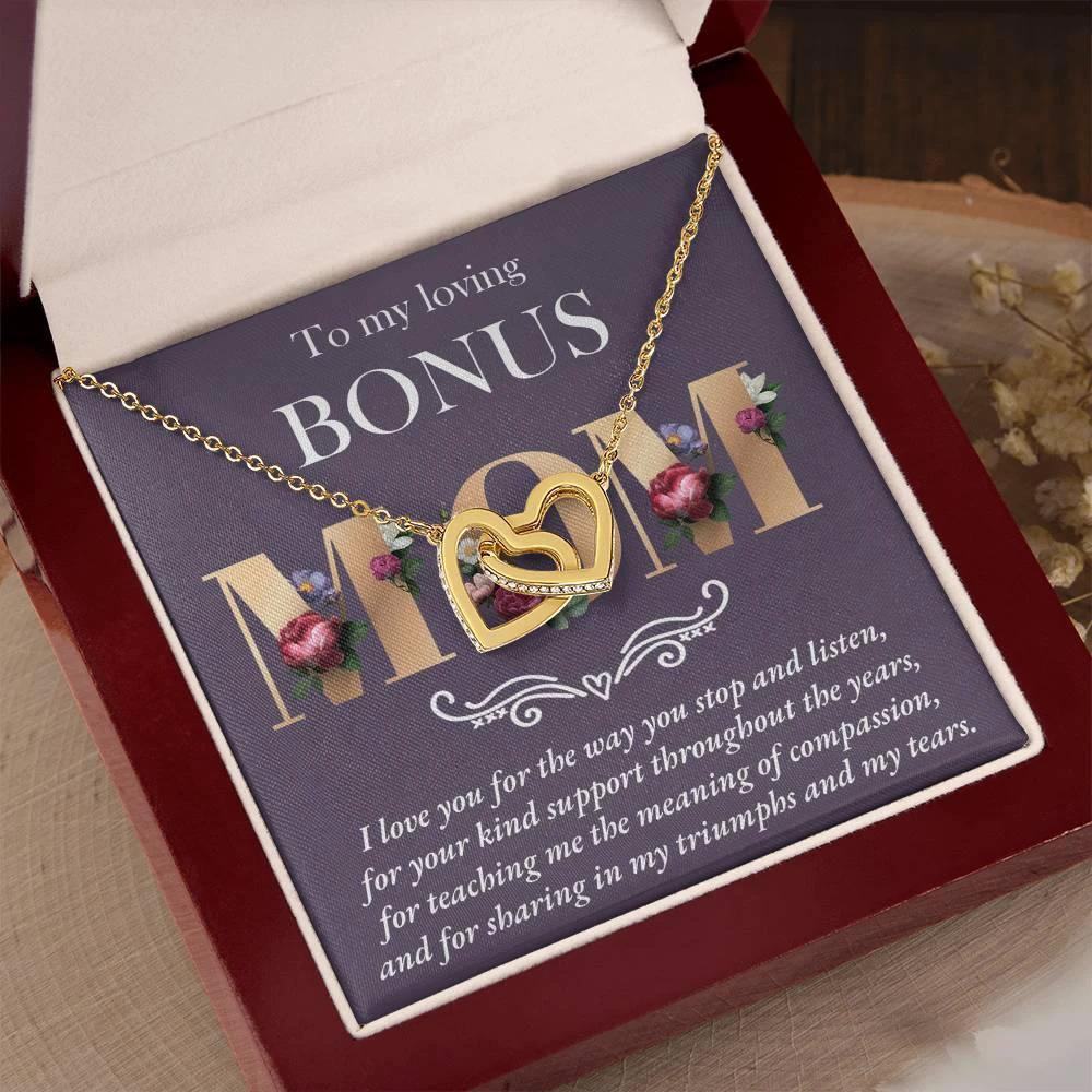 Gift for Bonus Mom Interlocking Hearts Pendant Necklace Thank You for Your Kindness Throughout the Years