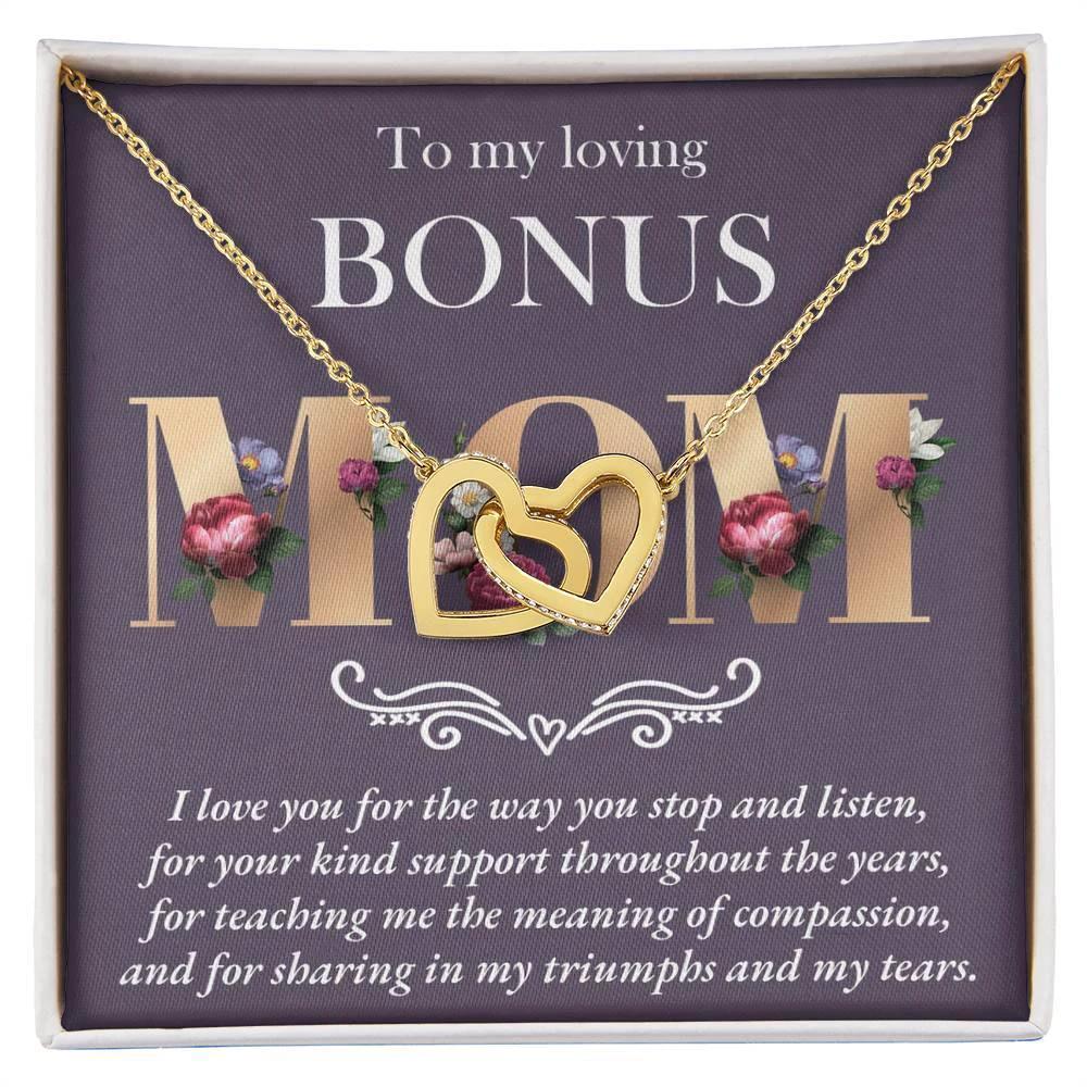 Gift for Bonus Mom Interlocking Hearts Pendant Necklace Thank You for Your Kindness Throughout the Years