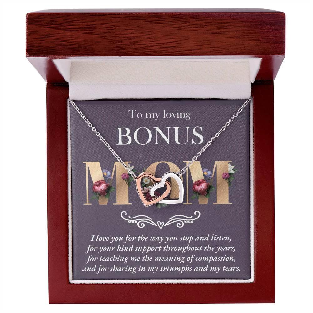 Gift for Bonus Mom Interlocking Hearts Pendant Necklace Thank You for Your Kindness Throughout the Years