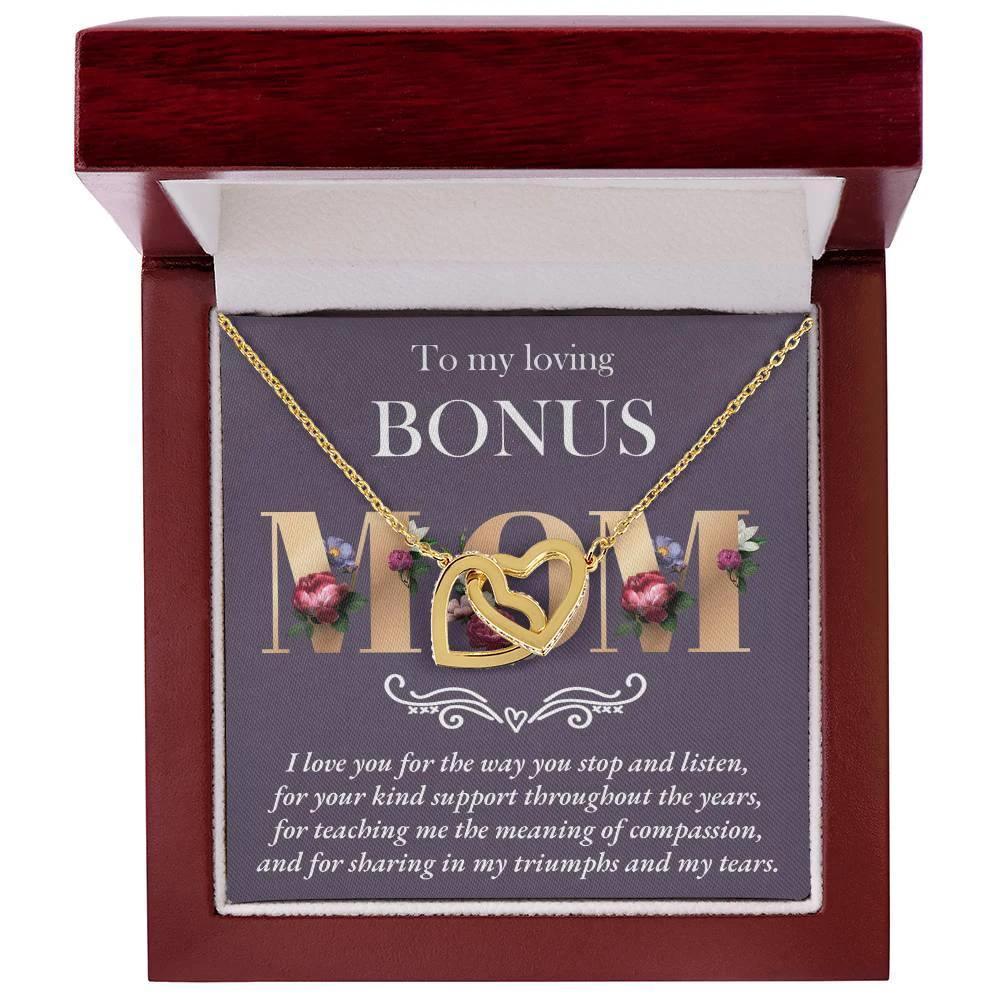 Gift for Bonus Mom Interlocking Hearts Pendant Necklace Thank You for Your Kindness Throughout the Years