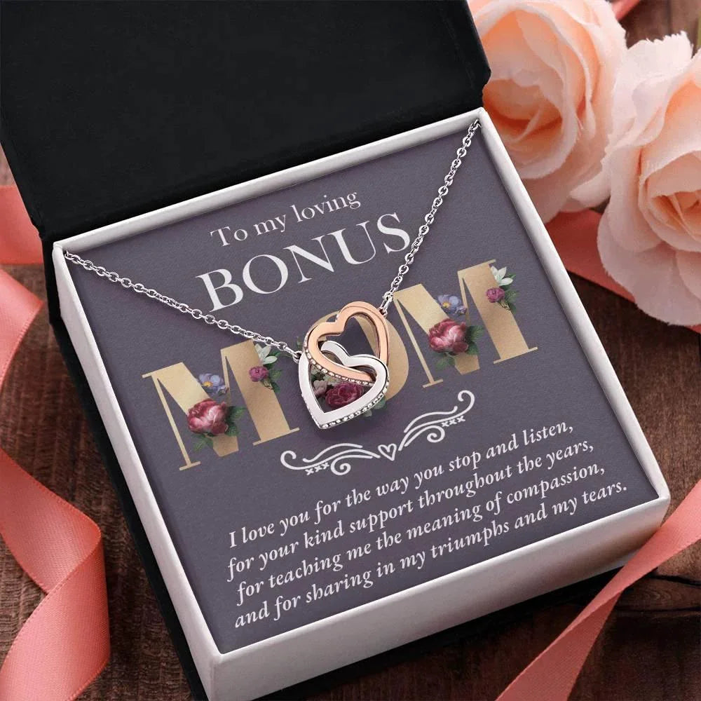 Gift for Bonus Mom Interlocking Hearts Pendant Necklace Thank You for Your Kindness Throughout the Years
