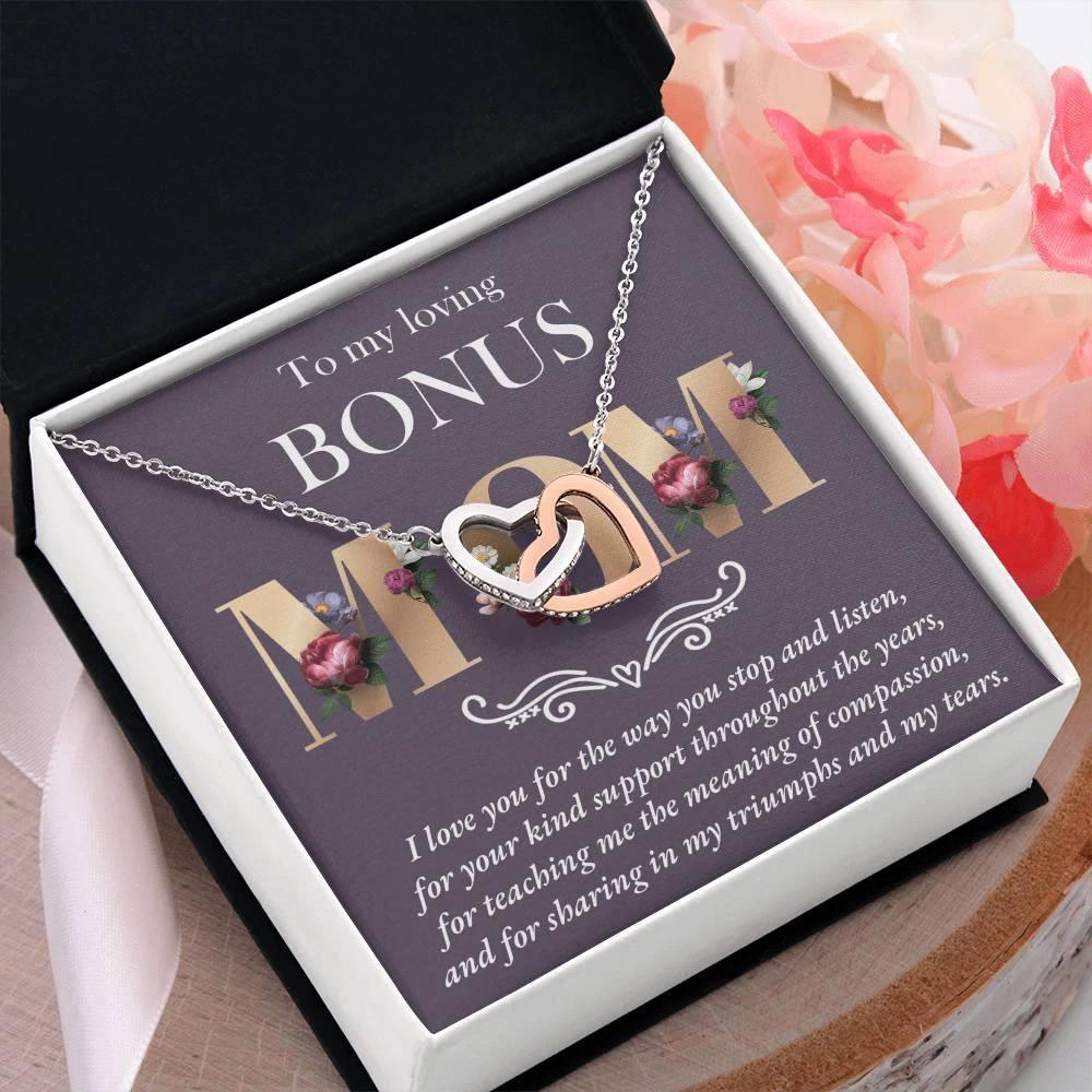Gift for Bonus Mom Interlocking Hearts Pendant Necklace Thank You for Your Kindness Throughout the Years