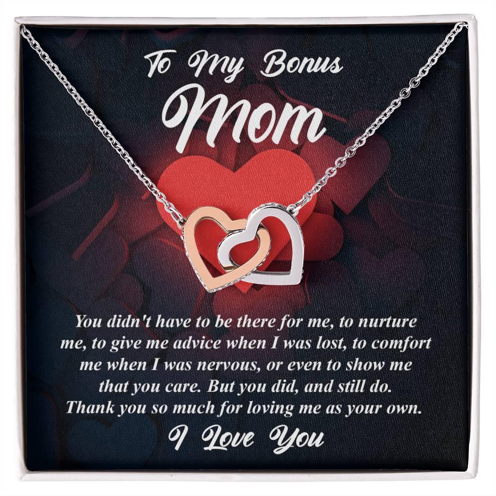 Gift for Bonus Mom -Thank You for Loving Me as Your Own Interlocking Hearts Pendant Necklace - Mallard Moon Gift Shop