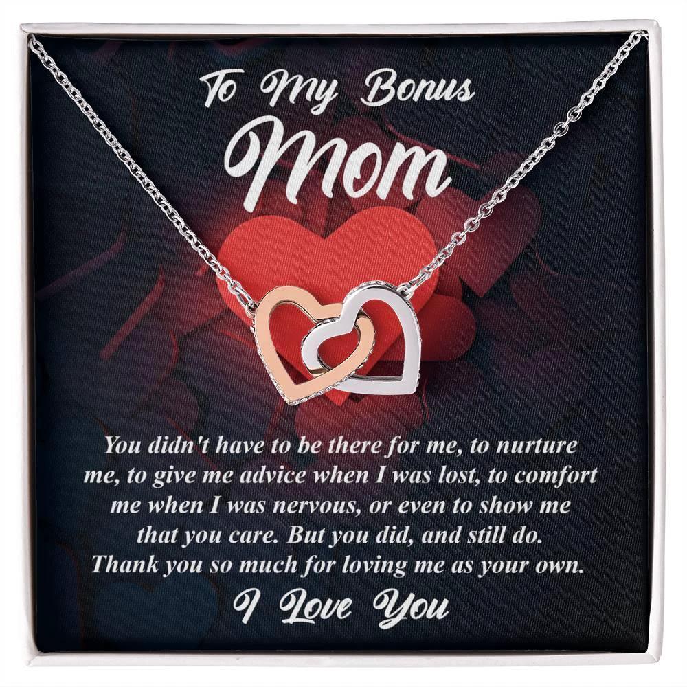 Gift for Bonus Mom -Thank You for Loving Me as Your Own Interlocking Hearts Pendant Necklace