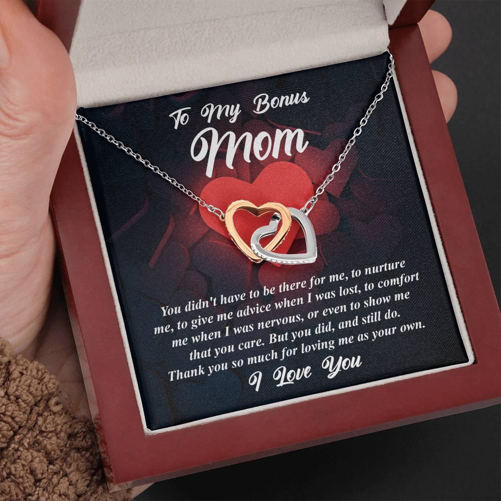 Gift for Bonus Mom -Thank You for Loving Me as Your Own Interlocking Hearts Pendant Necklace - Mallard Moon Gift Shop