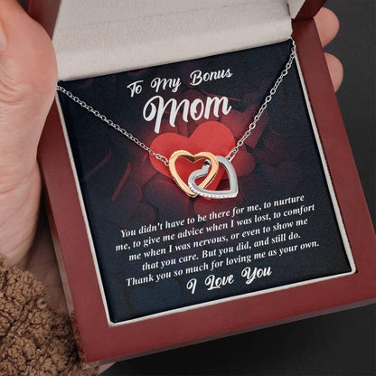 Gift for Bonus Mom -Thank You for Loving Me as Your Own Interlocking Hearts Pendant Necklace - Mallard Moon Gift Shop
