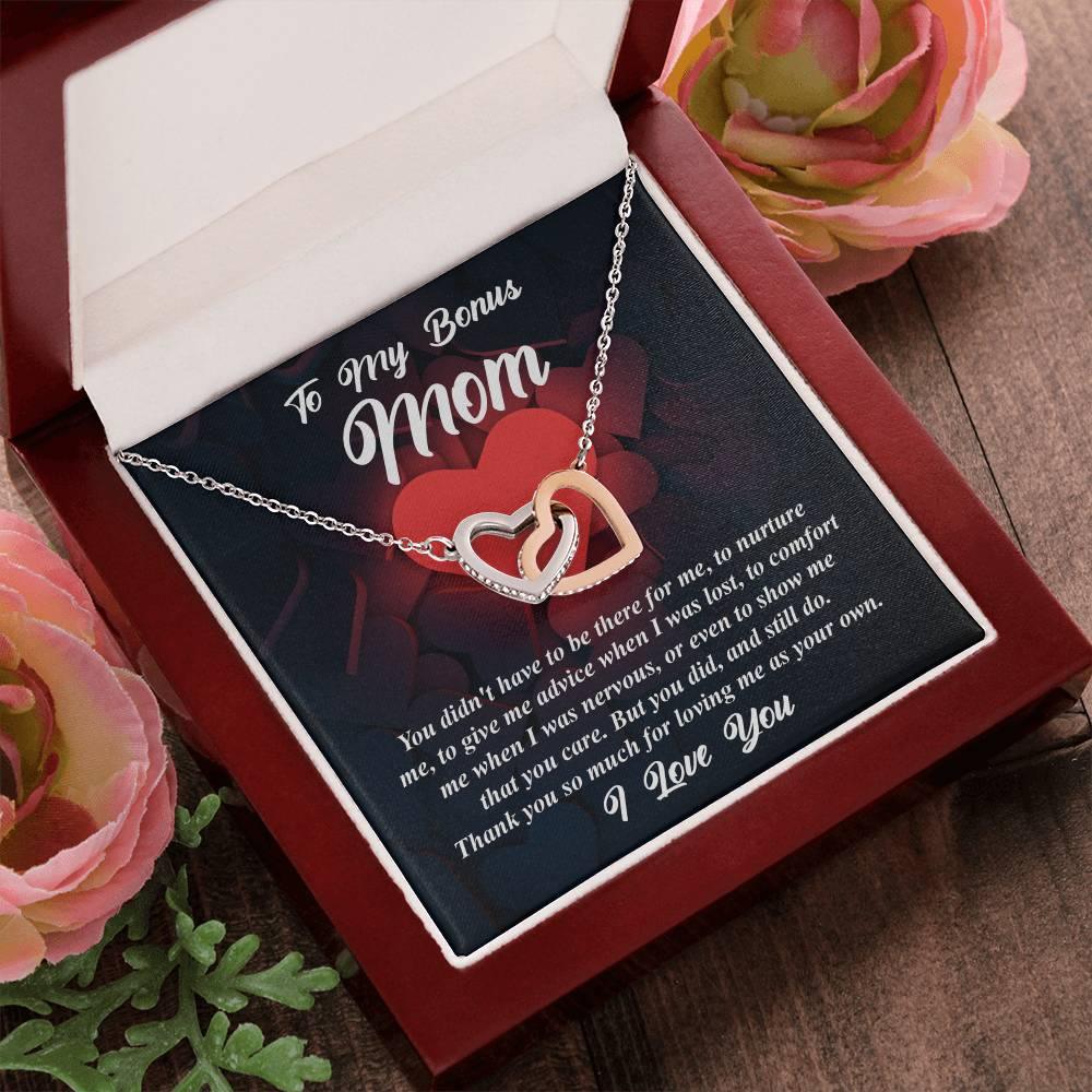 Gift for Bonus Mom -Thank You for Loving Me as Your Own Interlocking Hearts Pendant Necklace - Mallard Moon Gift Shop
