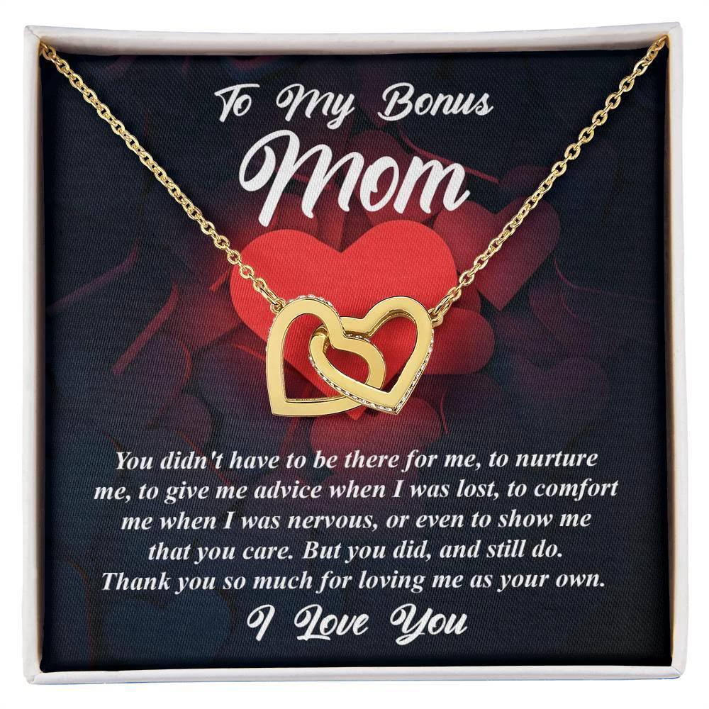Gift for Bonus Mom -Thank You for Loving Me as Your Own Interlocking Hearts Pendant Necklace